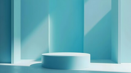 3D Rendering of a Bright Blue Room with White Pedestal