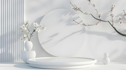 3D Rendering of White Vase and Flowers in Bathroom