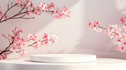Pink Cherry Blossoms on Pedestal Minimalist Stage Design