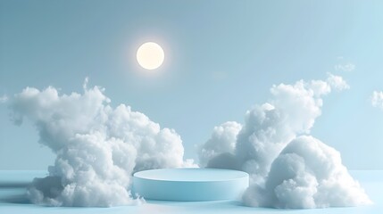 Minimalist Stage Design with Blue Sky and Clouds