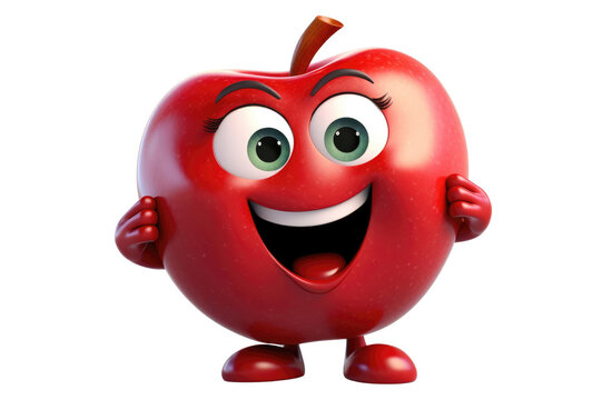A cartoon apple with a big smile on its face