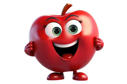 A cartoon apple with a big smile on its face