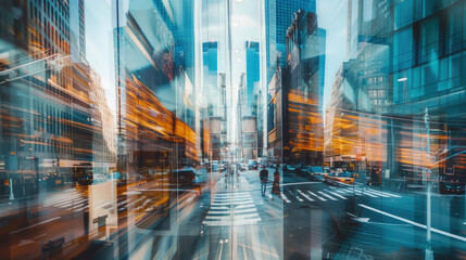 Multiple exposure background of modern abstract glass buildings 
