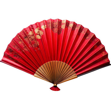 Red paper fan isolated on transparent background.