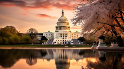 Vivid Display of Architectural Grandeur: The United States Capitol Building, Heart of Democracy - obrazy, fototapety, plakaty