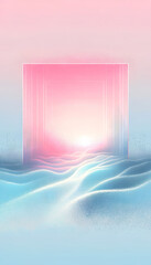 Surreal Pastel Pink and Blue Portal with Wavy Texture Vertical Background for Mobile Device Banner.