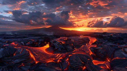 Lava Flow at Kuala Abbott Volcano, Hawaii A Spectacular Sunset Encounter