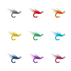 Fly fishing hook logo icon isolated on white background. Set icons colorful