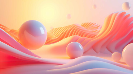 Pastel Dreamscape: 3D Paper Waves with a Surreal Sunset Sphere