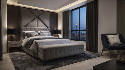 Elegant Bedroom Overlooking the Cityscape