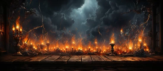 Dekokissen Burning fire in the old city at night, Mystical Fire © nahij
