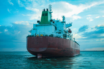 The stern of a merchant ship parked in Marajó Bay, in the state of Pará, Brazil