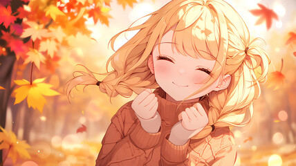 beautiful cute anime girls are out of autumn season