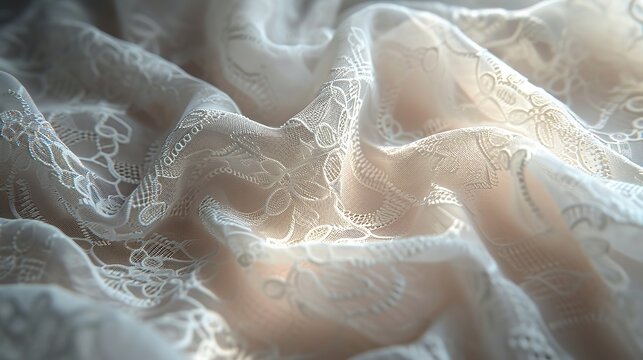 Textured Elegance Close-Up of White Lace Fabri