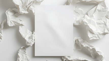 Blank White Paper Poster Leaning on White Studio Room Wall as Copy Space