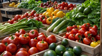Rainbow-Colored Assortment of Fresh, Organic Fruits and Vegetables, Rainbow-Colored Display of Fresh, Organic Fruits and Vegetables,  Indulge in Fresh and Organic Vegetables at the Farmers Market.