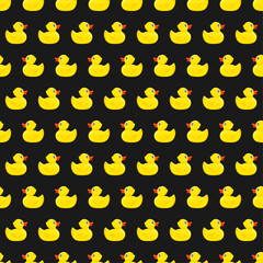 yellow rubber duck on black background. Seamless pattern. Texture for fabric, wrapping, wallpaper. Decorative print.Vector illustration	 - 758981384