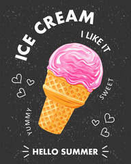 Ice cream cone. Creative vector illustration for poster, banner, card, menu
- 758981539