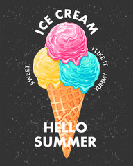 Ice cream cone. Creative vector illustration for poster, banner, card, menu
- 758981565