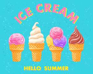 Ice cream cone. Creative vector illustration for poster, banner, card, menu
- 758981567