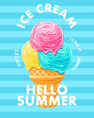 Ice cream cone. Creative vector illustration for poster, banner, card, menu
- 758981581