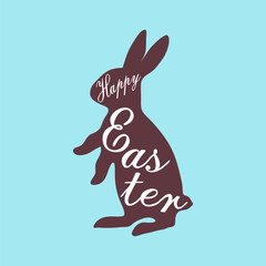 silhouette of Easter Bunny . holiday greeting card, vector illustration	 - 758981702