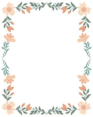 Postcard or poster made from folk art elements. Folk vector illustration, floral frame on white background. Hand drawn folk flowers. Scandinavian traditional motif