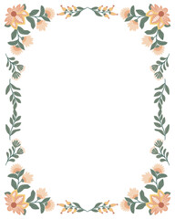 Postcard or poster made from folk art elements. Folk vector illustration, floral frame on white background. Hand drawn folk flowers. Scandinavian traditional motif