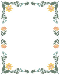 Postcard or poster made from folk art elements. Folk vector illustration, floral frame on white background. Hand drawn folk flowers. Scandinavian traditional motif