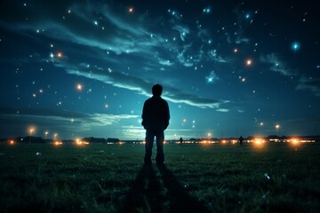 Fototapeta premium Capture the serene beauty of a starry night sky with a full moon shining brightly.
