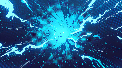 stream of blue lightning strikes, half vintage comic book pattern