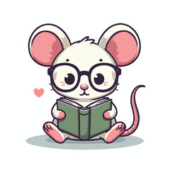 cute animal reading book cartoon vector