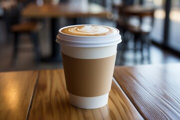 Capture a detailed image of a blank disposable coffee cup held in hand, displaying its texture and details.