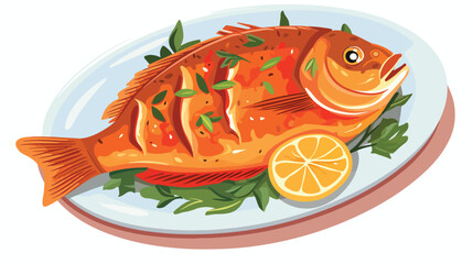 illustration of baked fish flat vector isolated on white