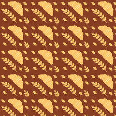 Seamless bread pattern. Simple design for packaging, wrapping paper, menu, bakery, confectionery, cafe. Vector illustration.