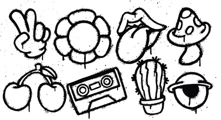 Set of graffiti spray paint Cool funky elements Illustration