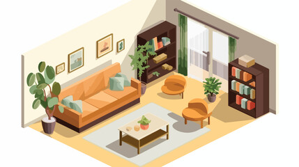 isometric interior design of living room.  flat vector