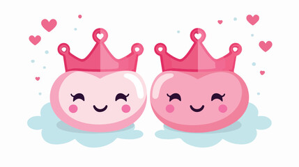 kawaii smile kissing crown happy cartoon  flat vector