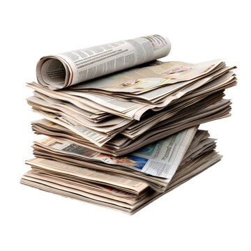 A stack of newspapers lies, png file of isolated cutout object with shadow on transparent background