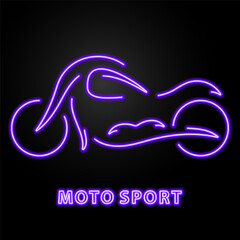 moto sport neon sign, modern glowing banner design, colorful modern design trend on black background. Vector illustration.