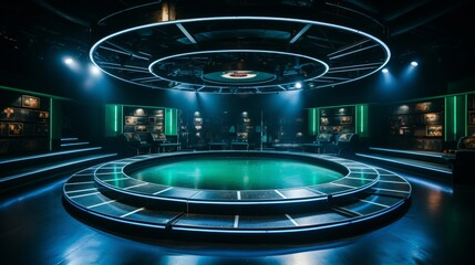 Modern dance stage lighting performance show cool blue green color entertaiment spotlight illuminate