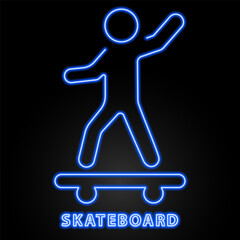 skateboard neon sign, modern glowing banner design, colorful modern design trend on black background. Vector illustration.