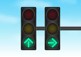 Traffic light with Green Light against Blue Sky. Vector Illustration. 