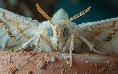 A pale moth exhibits bold eye designs on its wings