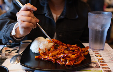 Stir-fried squid with Korean spicy paste