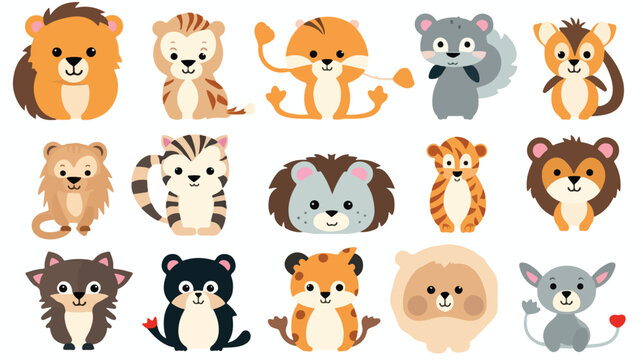 Love Cute Animal And Zoo .. flat vector isolated on