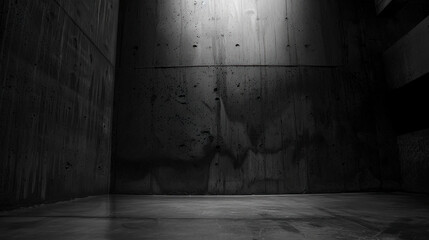 Minimalist Concrete Studio: Dark Room with Empty Space and Textured Walls - obrazy, fototapety, plakaty