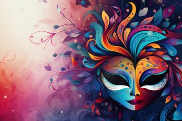 Abstract background banner with mask for carnival. Copy space for your text. 