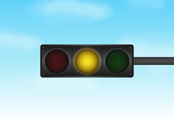 Traffic light with Yellow Light against Blue Sky. Vector Illustration. 
