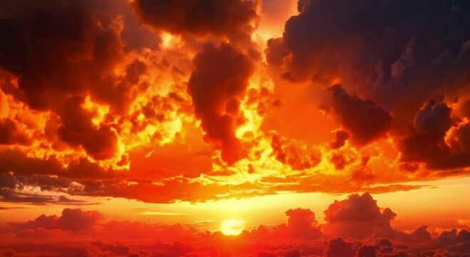 beautiful view of red clouds at sunset footage